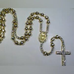 14kt yellow gold electroplated lab grown diamond iced out rosary chain